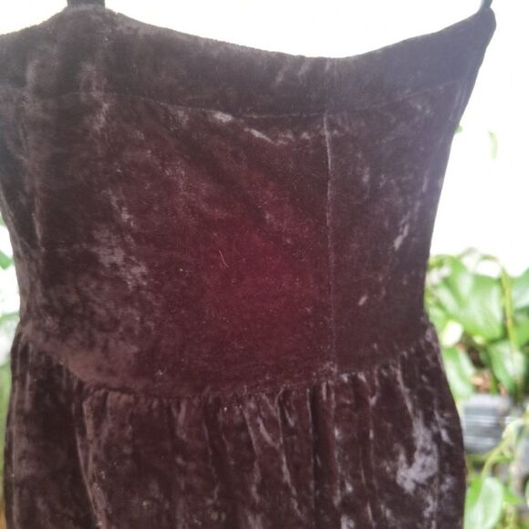 90s 00s Y2K Mini Black Slip Dress Spaghetti Strap Crushed Velvet Vday - Picture 4 of 4